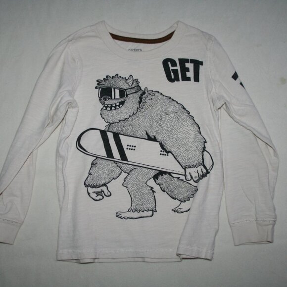 CARTERS YETI SNOWBOARD LONG SLEEVE TEE BOYS 6 CREAM EUC FUNNY GRAPHIC - Picture 3 of 11